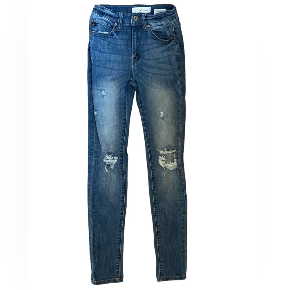 Kancan distressed midrise skinny light blue jeans